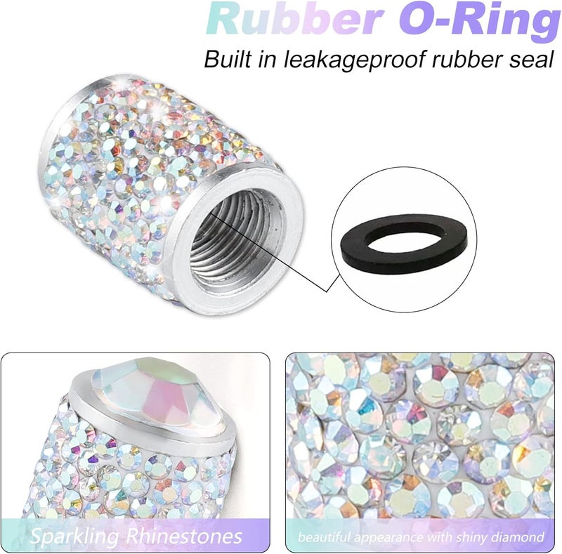 alpmosn Car Wheel Tire Valve Caps, 4 PCS Bling Tire Valve Caps, Crystal Tire Caps Shinny Rhinestone for Women, Universal Car Dustproof Tire Valve Caps for Cars, Trucks, SUV and Motorcycles (AB) - Image 3
